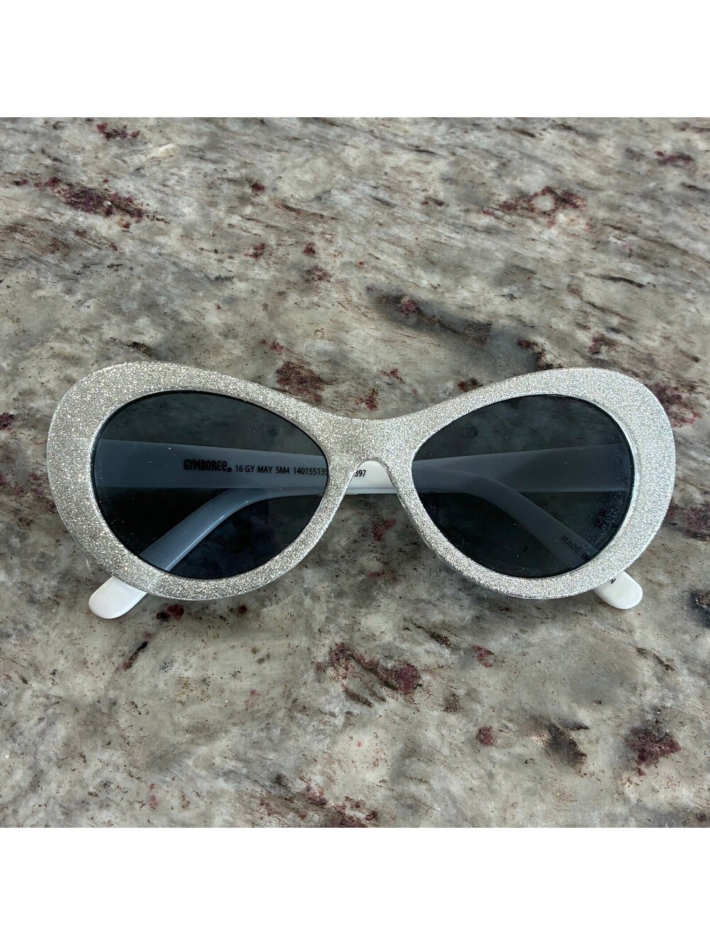 Gymboree Girls Glitter Oval Sunglasses Silver Retro Style 6+